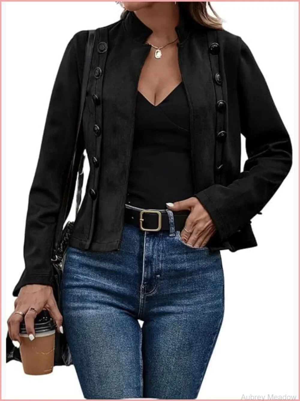 Faux Suede Leather Blazer Jacket Long Sleeve Slim Fit Peacoat
